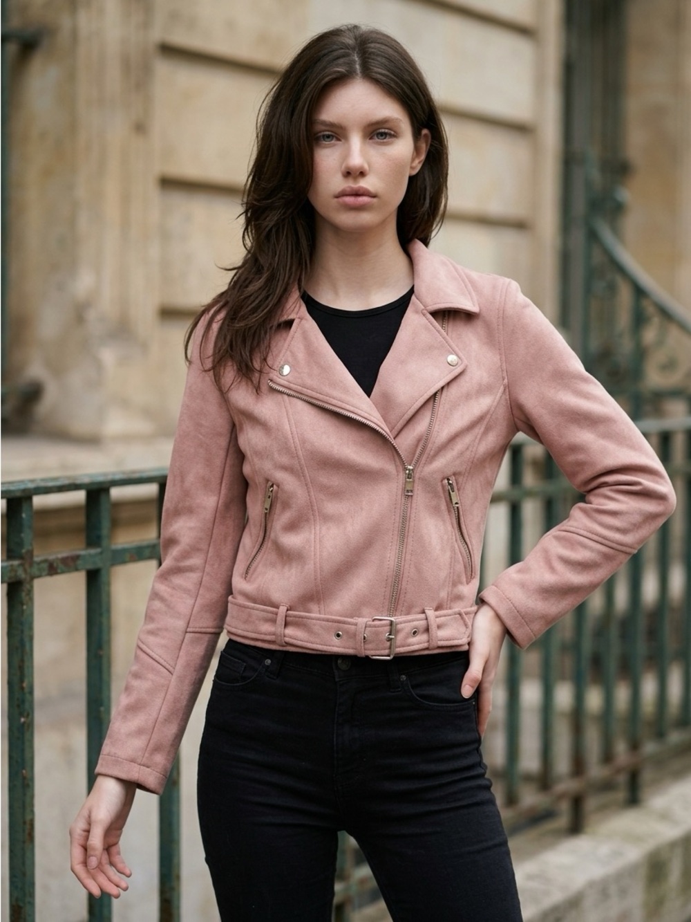 Bläshe Beige Rose Faux Suede Biker Moto Style Jacket size S or Girls L 
NWT